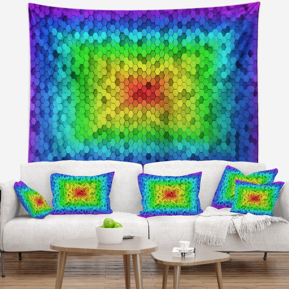 Random Elevated Hexagon Columns Abstract Wall Tapestry, 39"x32"