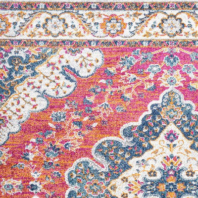 Bohemian FLAIR Boho Vintage Medallion Area Rug, Fuchsia/Ivory, 2 X 8