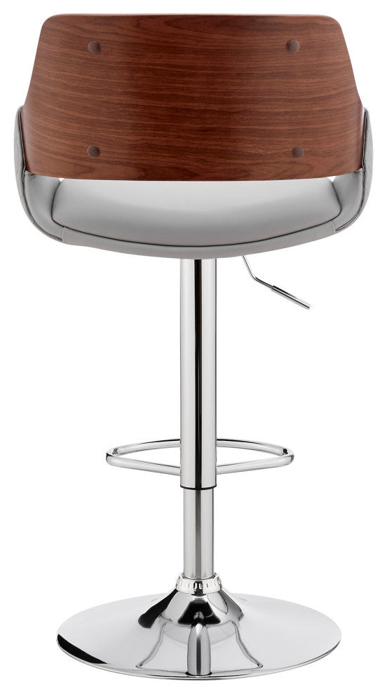 Colby Adjustable Faux Leather and Metal Bar Stool, Gray and Chrome
