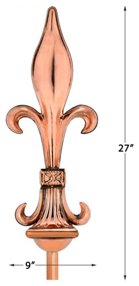 Fleur-De-Lis Polished Copper Rooftop Finial