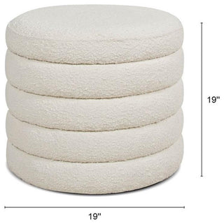 Fuji 22" Upholstered Boucle Round Storage Ottoman Ivory White