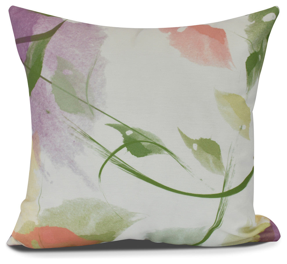 Windy, Floral Print Pillow, Coral, 18" x 18"