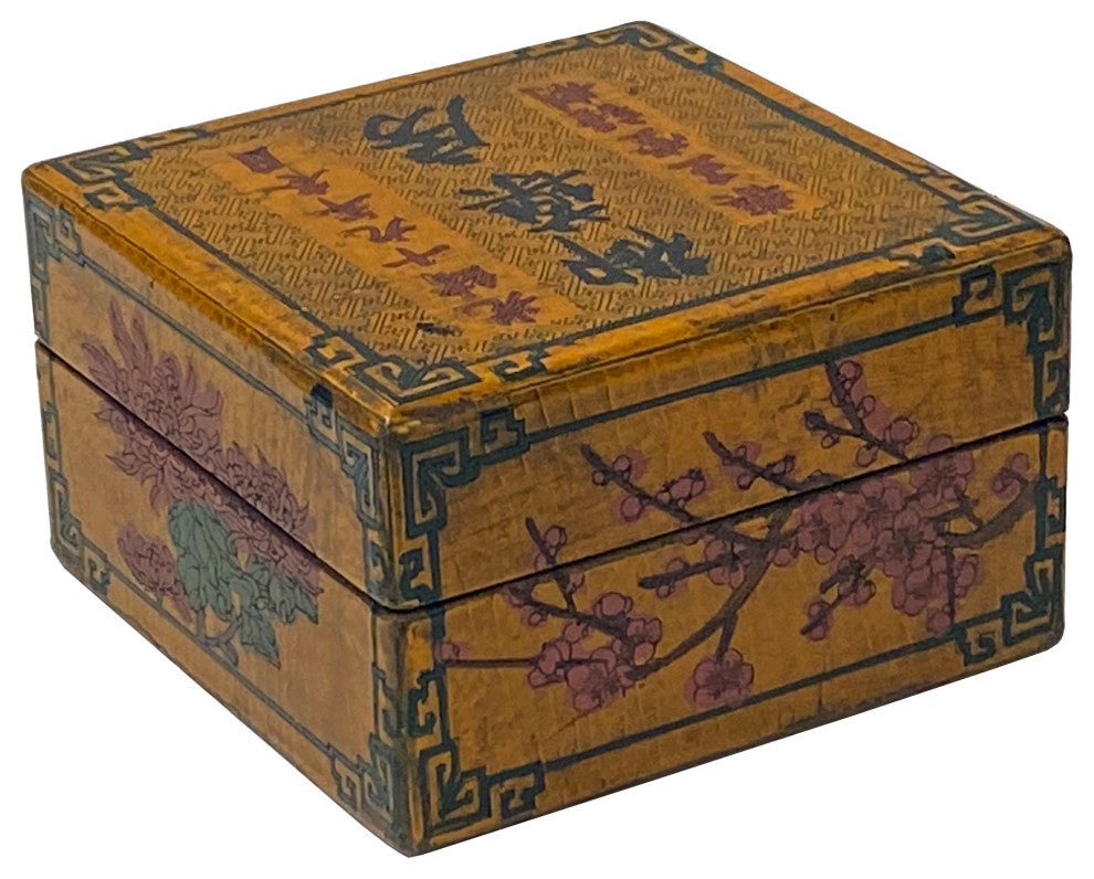 Chinese Distressed Yellow Characters Graphic Square Shape Box Hws2351