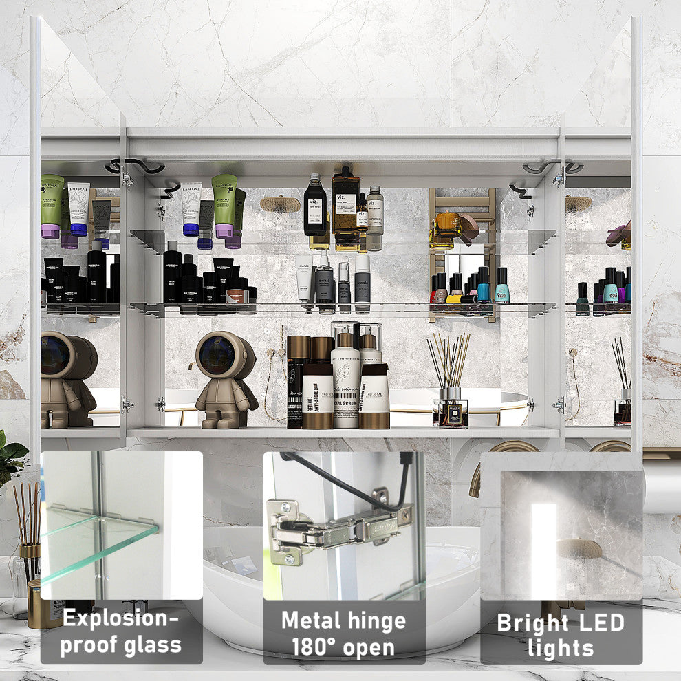 Recessed or Surface Mount Frameless Medicine Cabinet W/ LED Light & 4 Mirrors