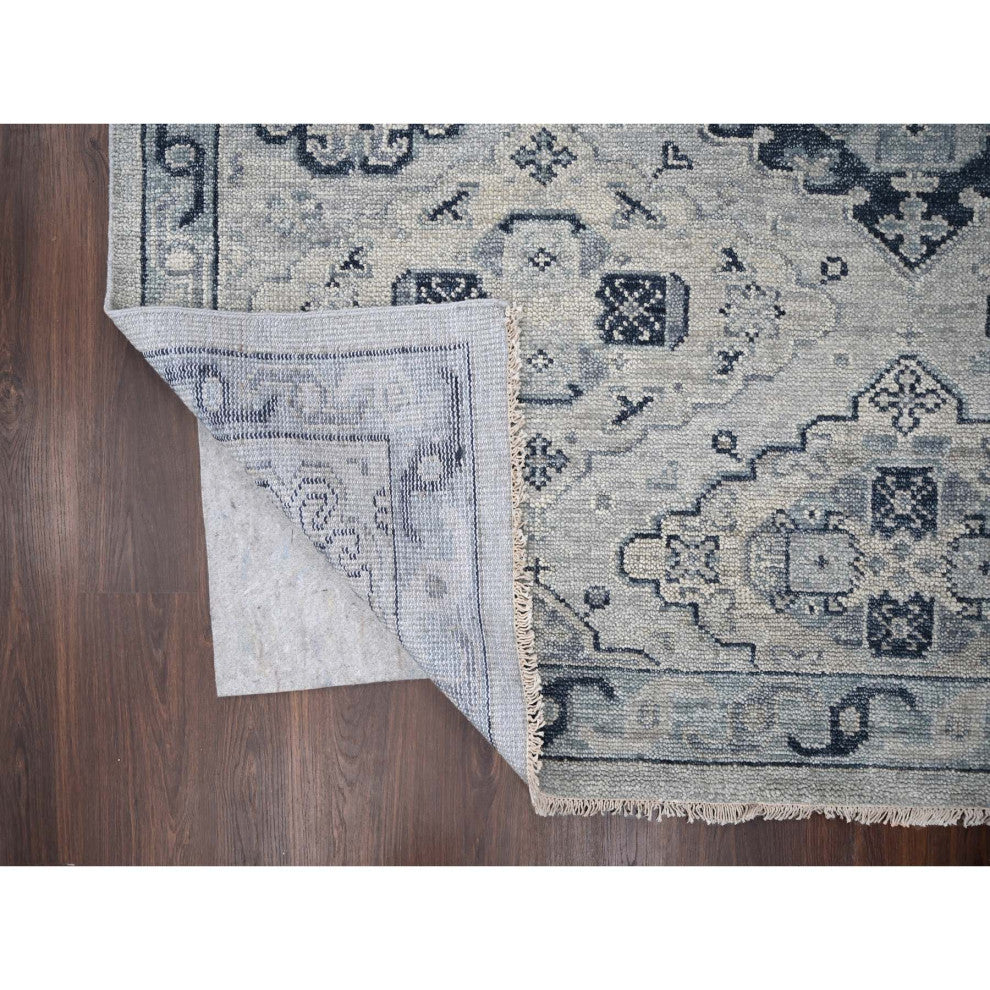 Silver Gray Hand Knotted Anatolian Design Organic Wool Oversized Rug, 12'x17'9"
