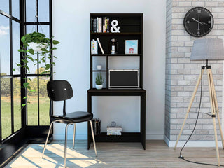 Sawgrass Computer Desk With Hutch, With 4 Shelves, Black Wengue