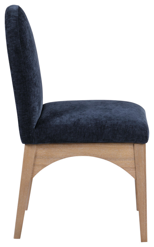 Waldorf Chenille Upholstered Dining Chair, Black, Chenille, Natural Finish, Navy, Side Chair, Chenille Fabric, Natural Finish