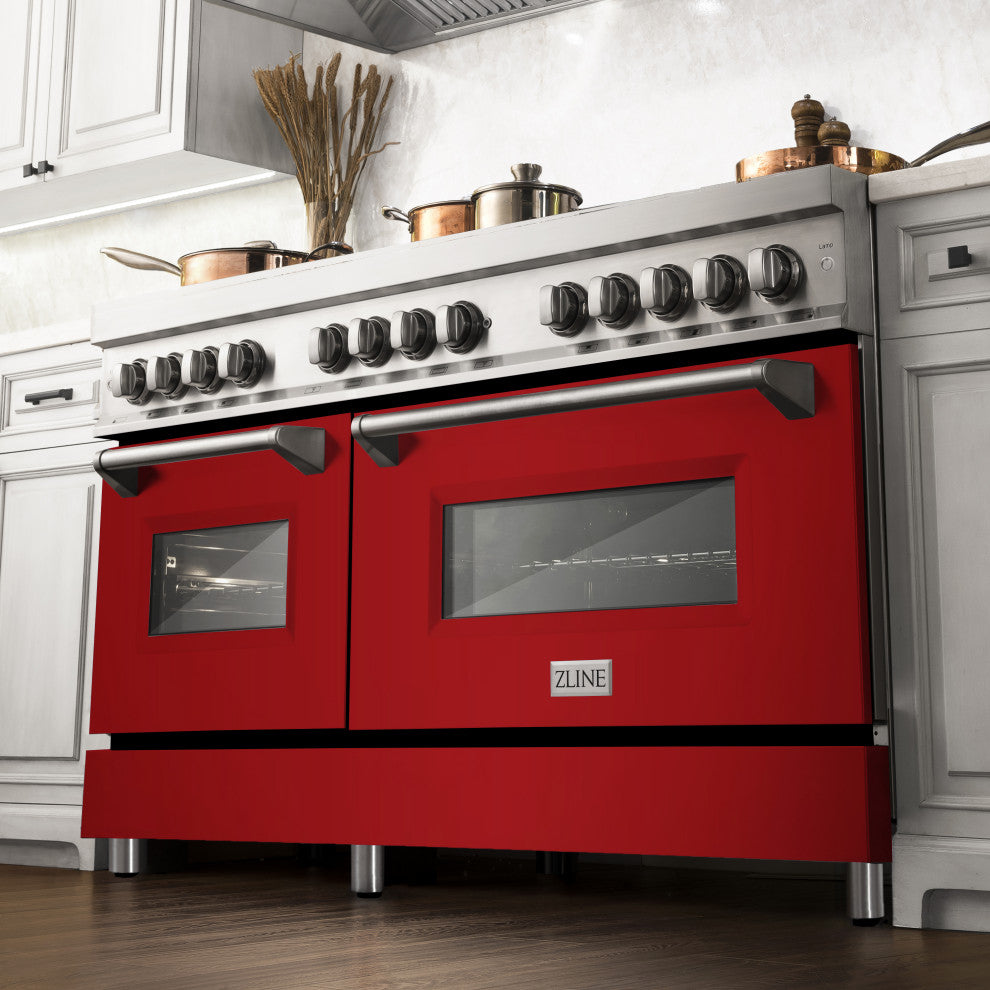 ZLINE 60" Dual Fuel Range, Stainless Steel With Red Gloss Door RA-RG-60