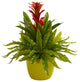 Nearly Natural Bromeliad and Fern Artificial Plant in Green Vase Red