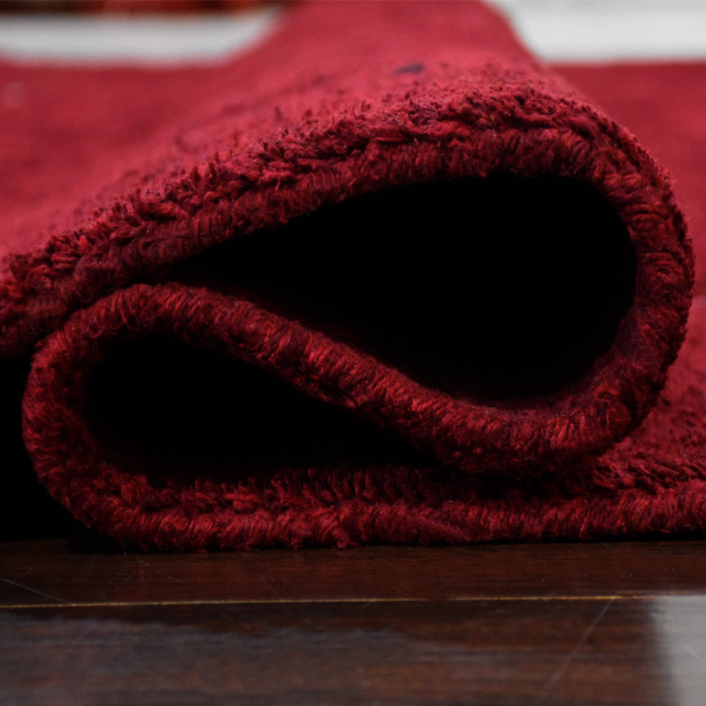 Hand Knotted Loom Silk Mix Area Rug Contemporary Red