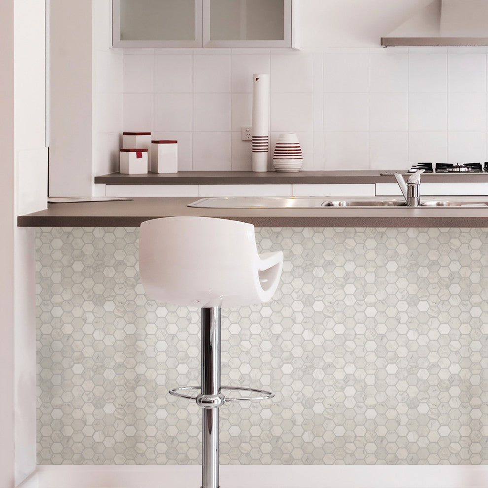Hexagon Marble Peel & Stick Backsplash Tiles, Panel