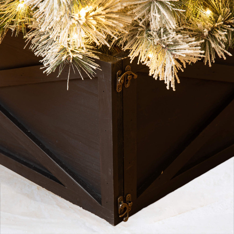 32"L Wooden Tree Collar Christmas Tree Stand, Black