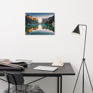 Sunrise Misty Mountain Lake Lively Color Landscape Photo Canvas Art Print, 18" X 24"