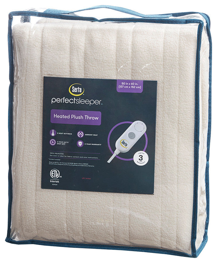 Serta Fleece to Sherpa Heated 50x60" Fleece Sherpa Electric Throw Blanket, Ivory
