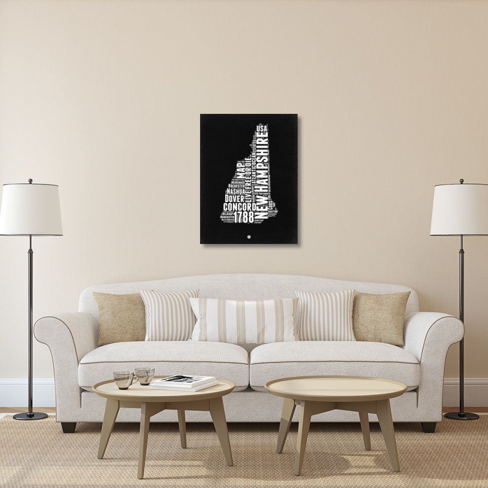 "New Hampshire Black and White Map" Fine Art Print