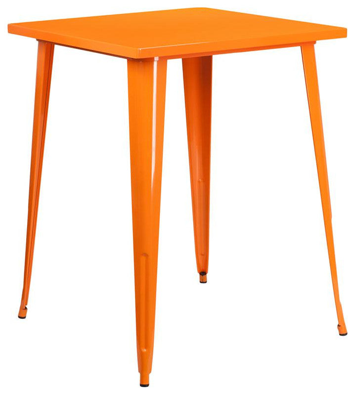 31.5" Square Orange Metal Indoor-Outdoor Bar Height Table