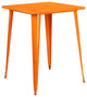 31.5" Square Orange Metal Indoor-Outdoor Bar Height Table