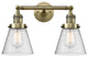 2-Light Small Cone 16" Bath Fixture, Antique Brass, Glass: Seedy