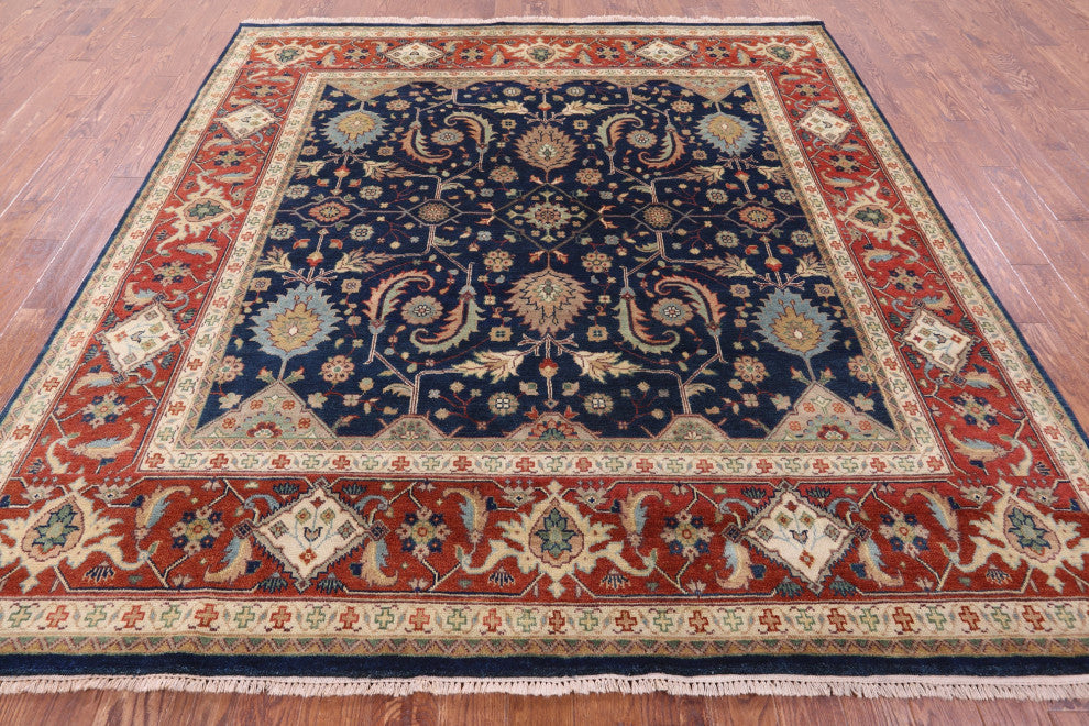 9' Square Heriz Serapi Hand Knotted Wool Rug - Q16014