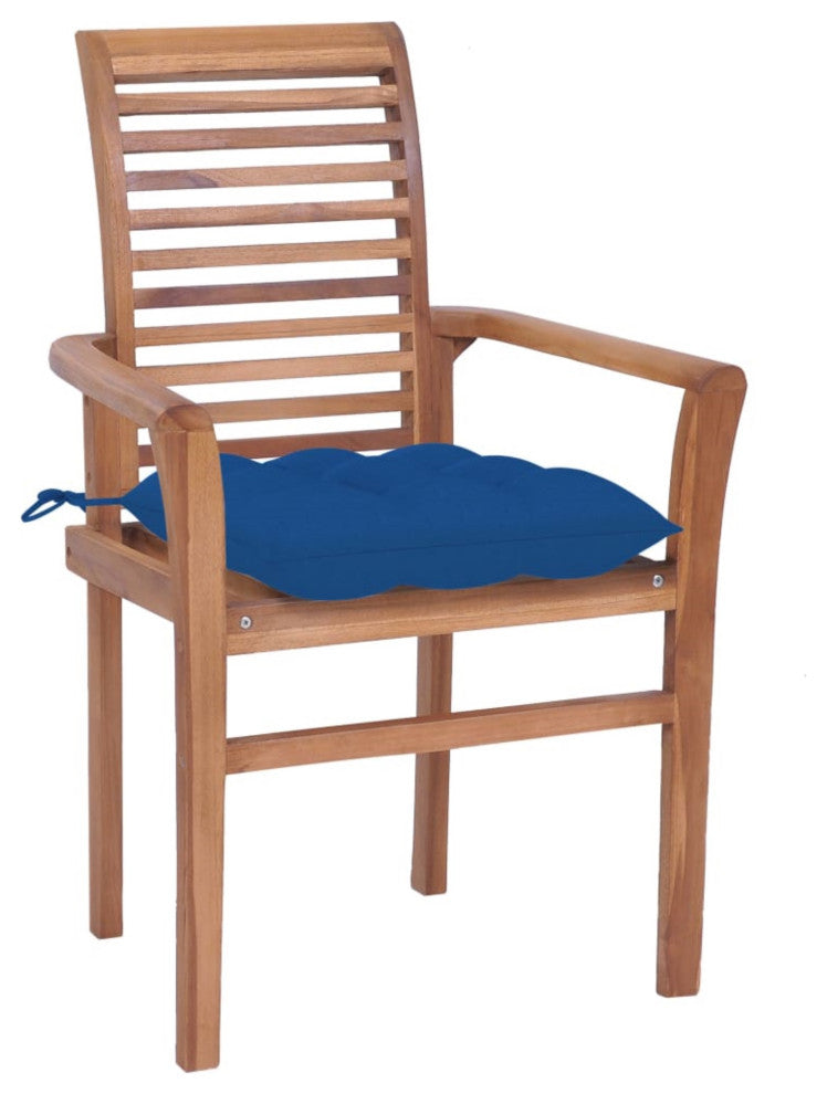 Vidaxl Dining Chairs, Set of 4, With Blue Cushions Solid Teak Wood