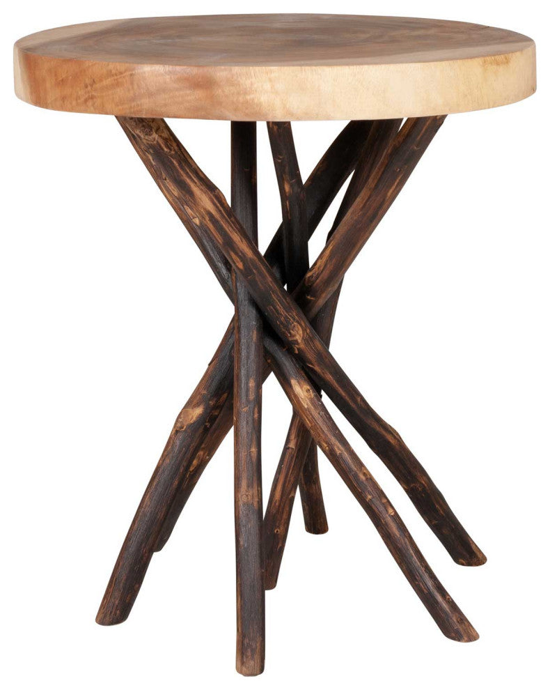 East at Main Merrill Brown Round Teakwood Accent Table