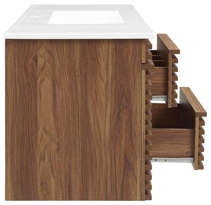 Modway Render 48" Wood Wall-Mount Bathroom Vanity - Walnut/White