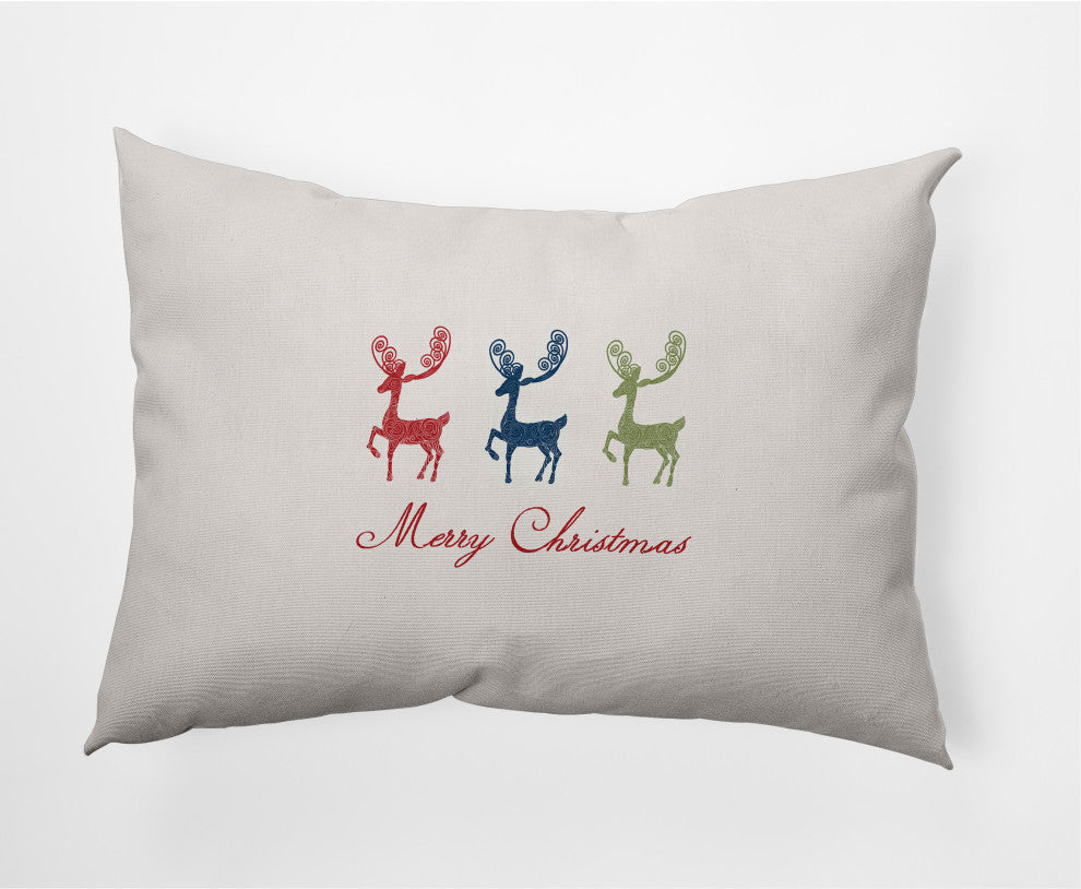 Merry Christmas Reindeer Decorative Throw Pillow, Multi-Navy, 14"x20"