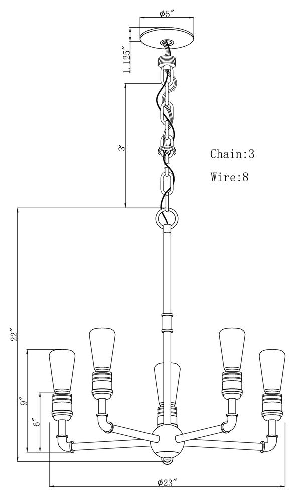 5 Light Chandelier, Brushed Nickel
