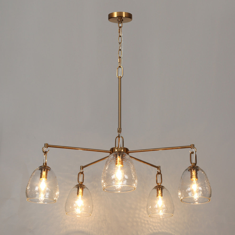 LNC Polished Gold Modern Textured-Glass Chandelier, Radial Design, 5 Lights