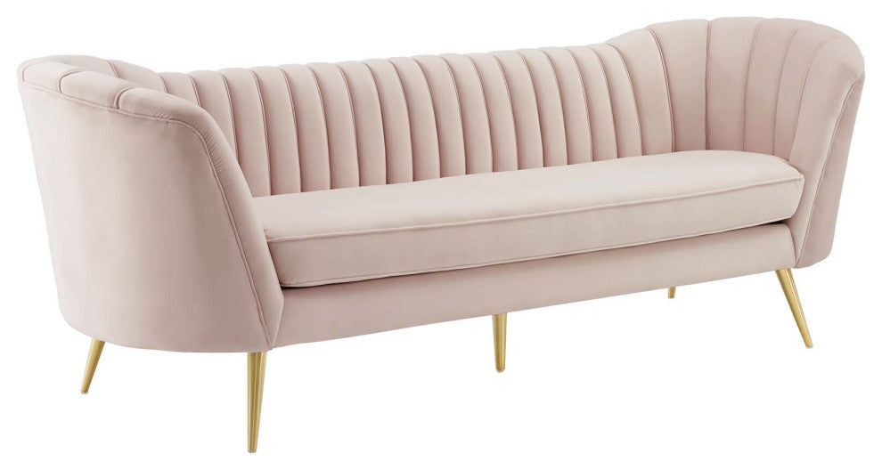 Opportunity Vertical Channel Tufted Curved Performance Velvet Sofa