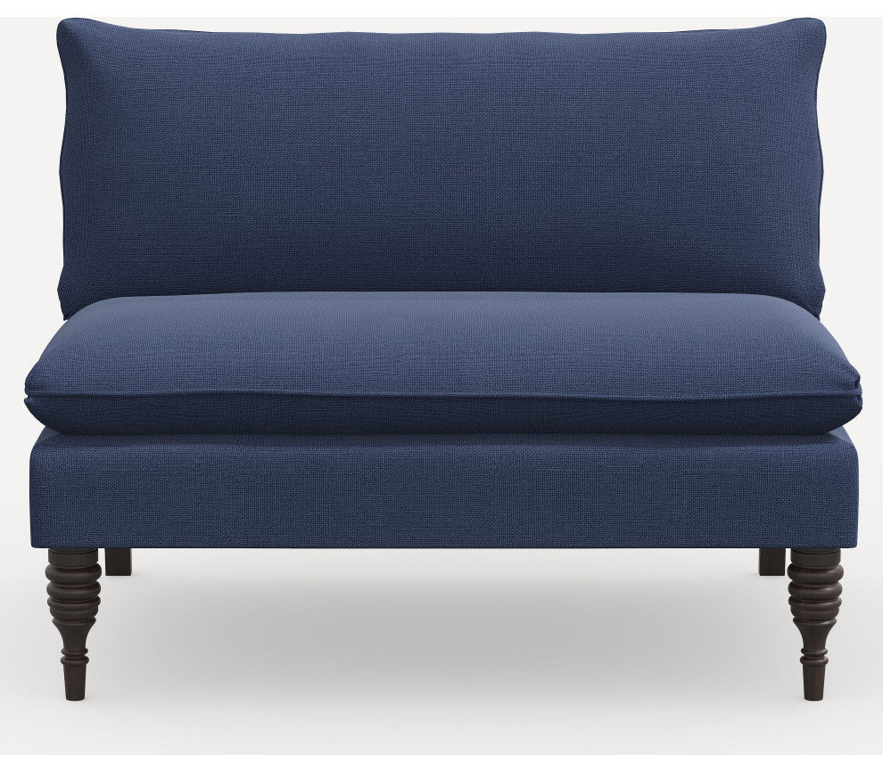 Red from Scalamandre by Cloth & Company Concord Settee, Slubby Linen Navy