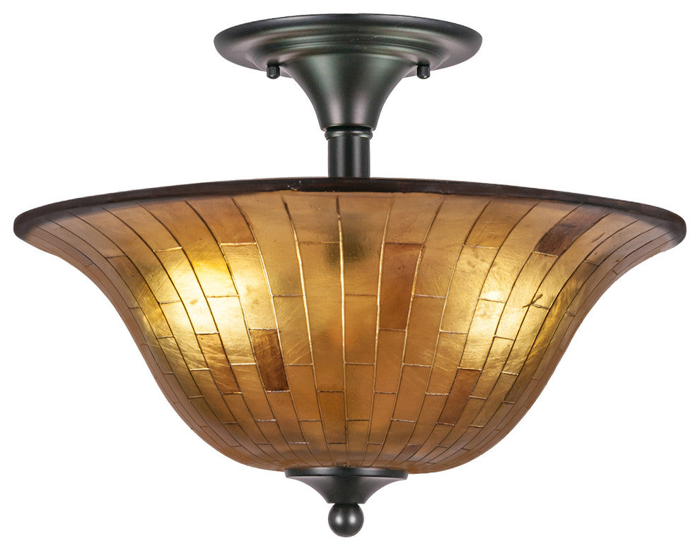 Semi-Flush With 2 Bulbs, Matte Black Finish With 16" Penshell Resin Shade