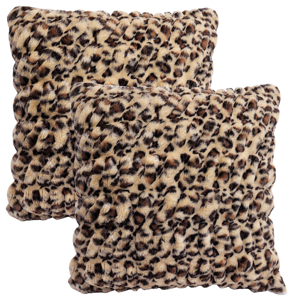 Faux Fur Shar Pei Pillow Shell 2 Piece Set, Leopard