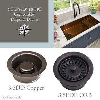 X Studio Dearborn Copper STEPPE Undermount Kitchen Sink, Hand Hammered Copper