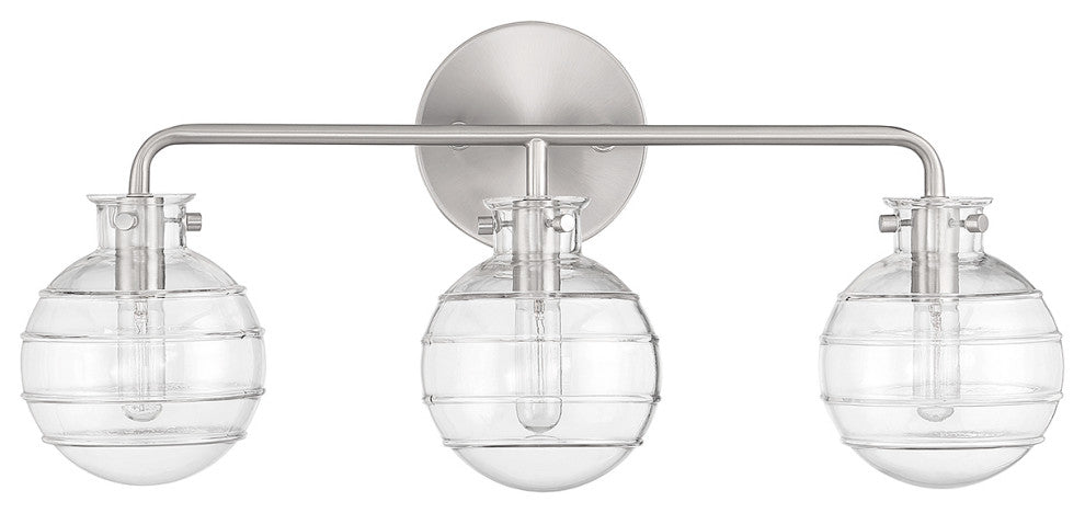 Mason 3-Light Bathroom Vanity Light, Matte Black, Satin Nickel