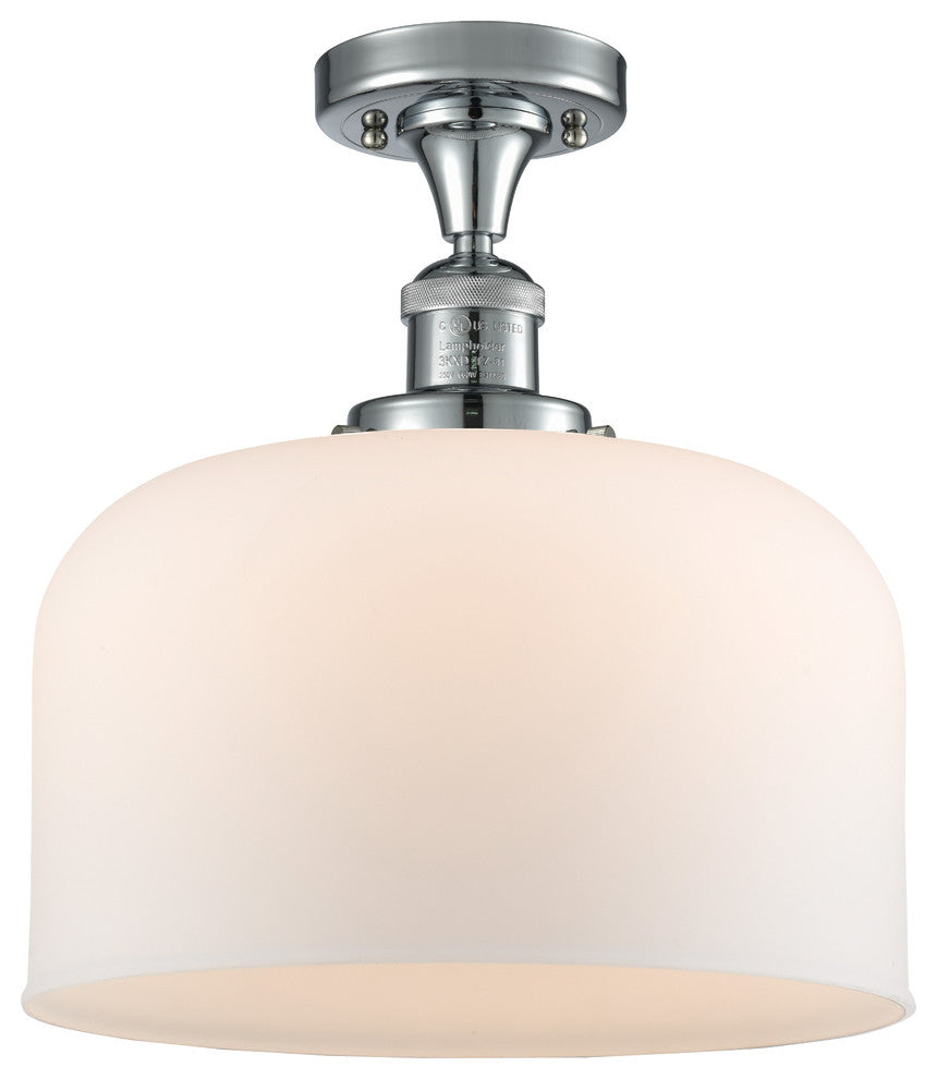 X-Large Bell 1-Light Semi-Flush Mount, Polished Chrome, Matte White