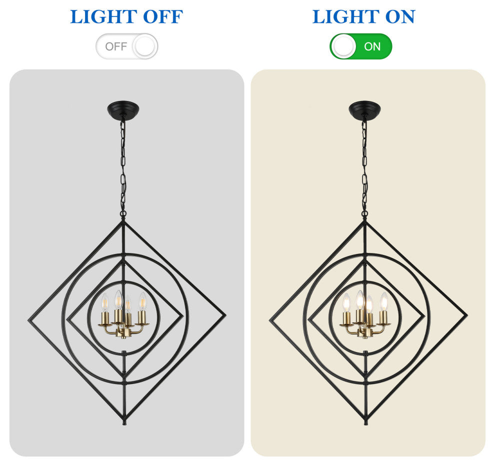 30" Modern Metal Frame Chandelier with 4-Lights Adjustable Shades