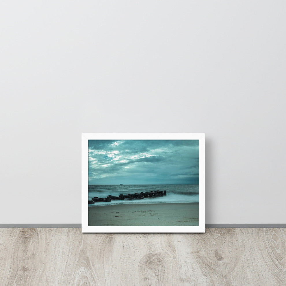 Blue Morning at Rehoboth Coastal Landscape Framed Photo Paper Wall Art Prints, White, 11" X 14"