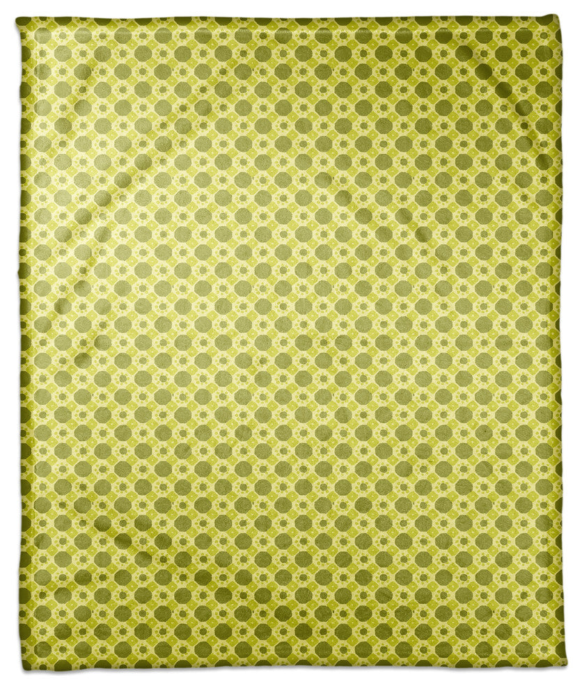 Folk Geometric Pattern in Green Fleece Blanket