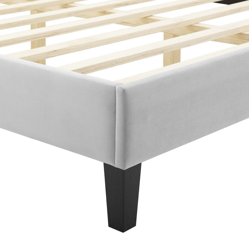 Amber Tufted Performance Velvet King Platform Bed, Light Gray