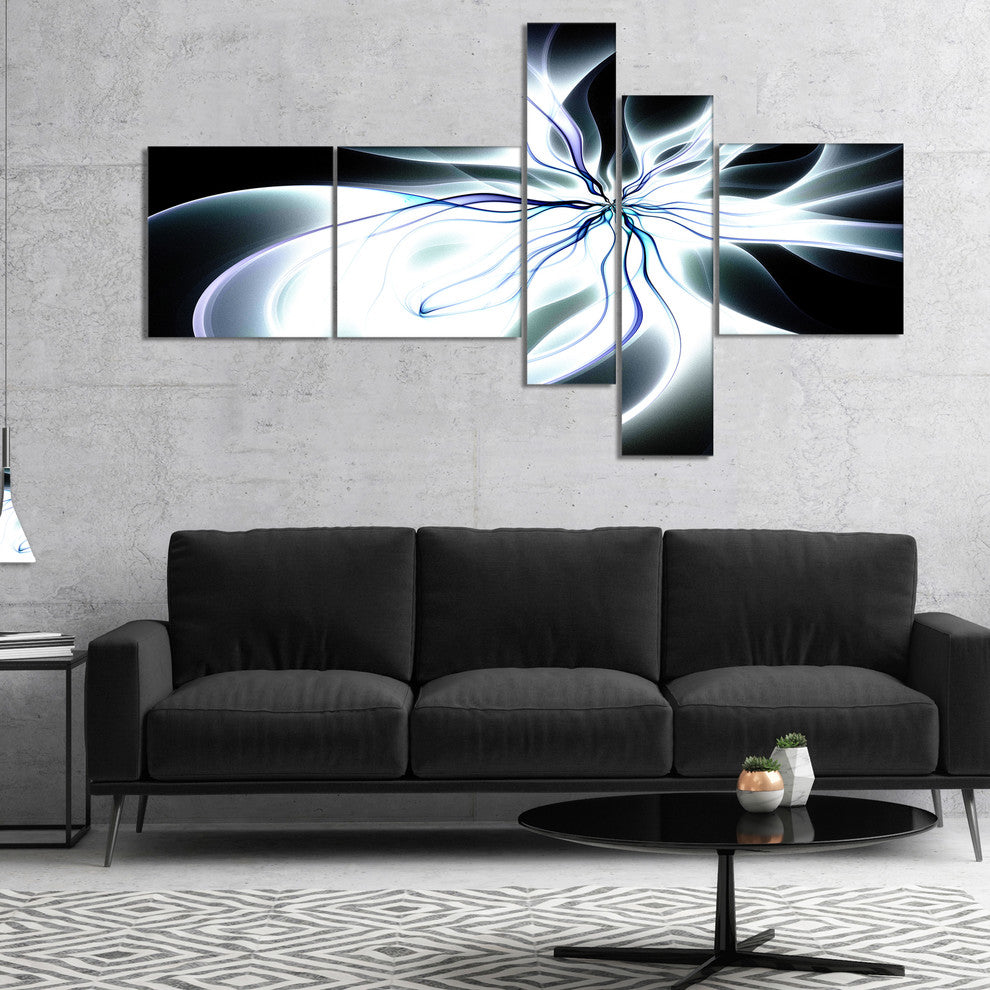 White Symmetrical Fractal Flower, Abstract Art on Canvas, 60"x32", 5 panels