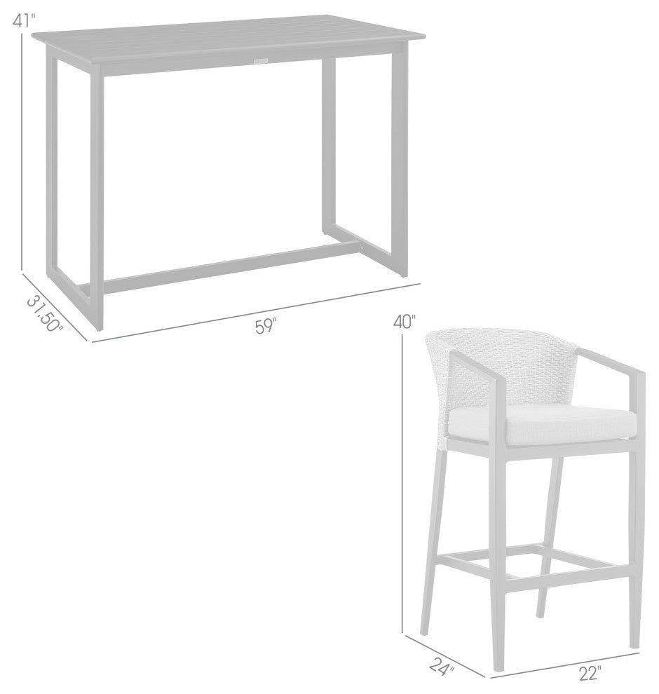 Aileen Outdoor Patio 5-Piece Bar Table Set, Aluminum With Gray Cushions