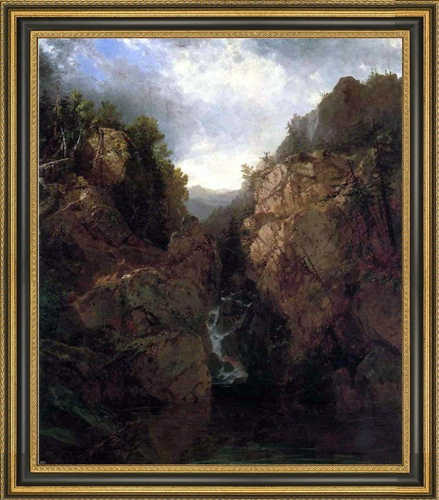 John Frederick Kensett Woodland Waterfall Framed Premium Canvas Print, 16"x20"