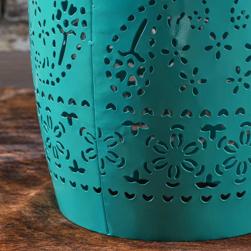 GDF Studio Apple Indoor 12" Lace Cut Iron Side Table, Teal