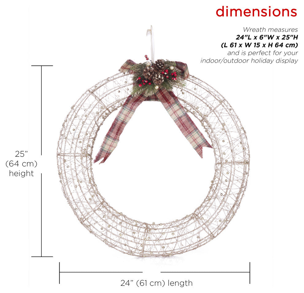 Gold Wire Christmas Wreath Hanging DÃ©cor with LED Lights