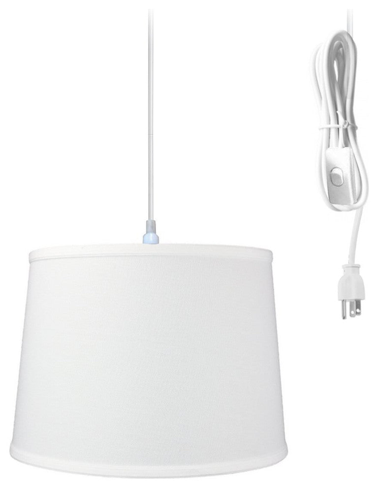 1 Light Swag Plug-In Pendant 14"w White Shade, 17' White Cord