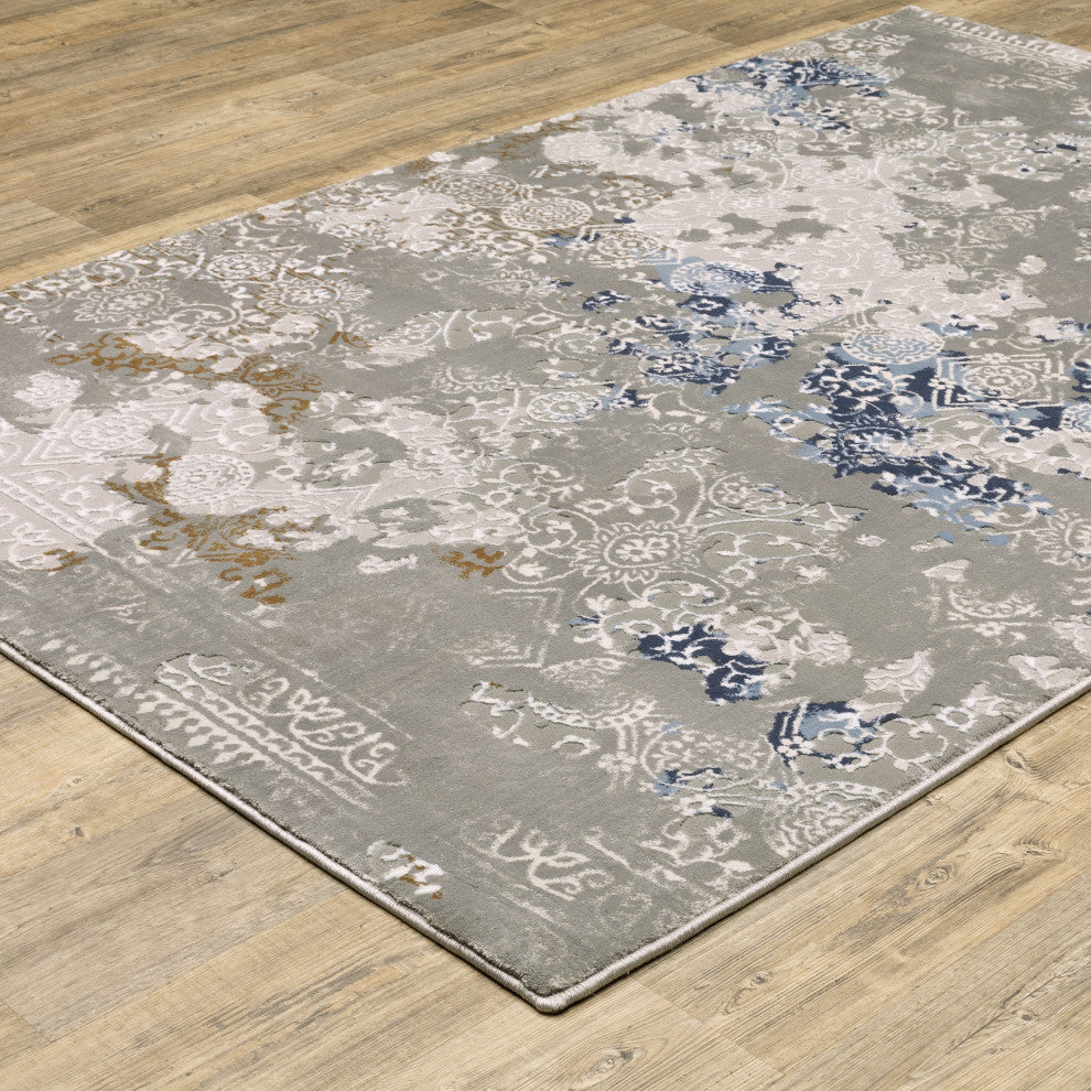 Emery Abstract Objects Grey/Blue Indoor Area Rug, 6'7" x 9'6"
