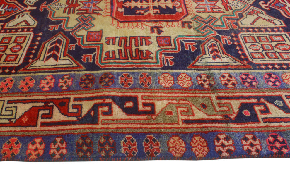 Fine Vintage Distressed Colys Navy/Red Runner, 3'10x10'4