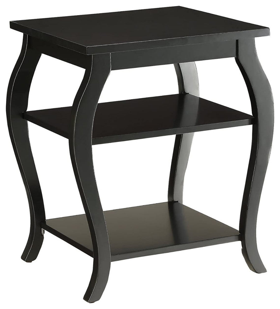 End Table with 2 Lower Shelves, Black