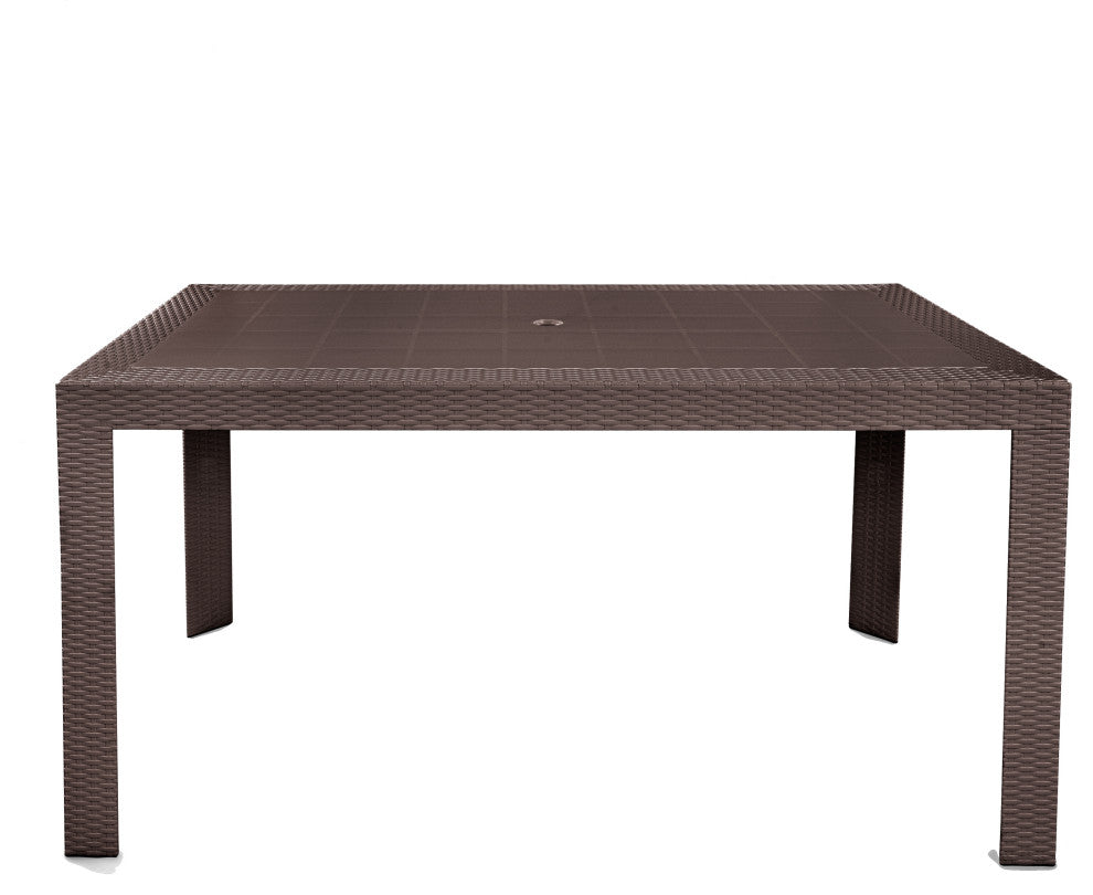 LeisureMod Mace Mid-Century 7-Piece Rectangular Outdoor Dining Set, Brown